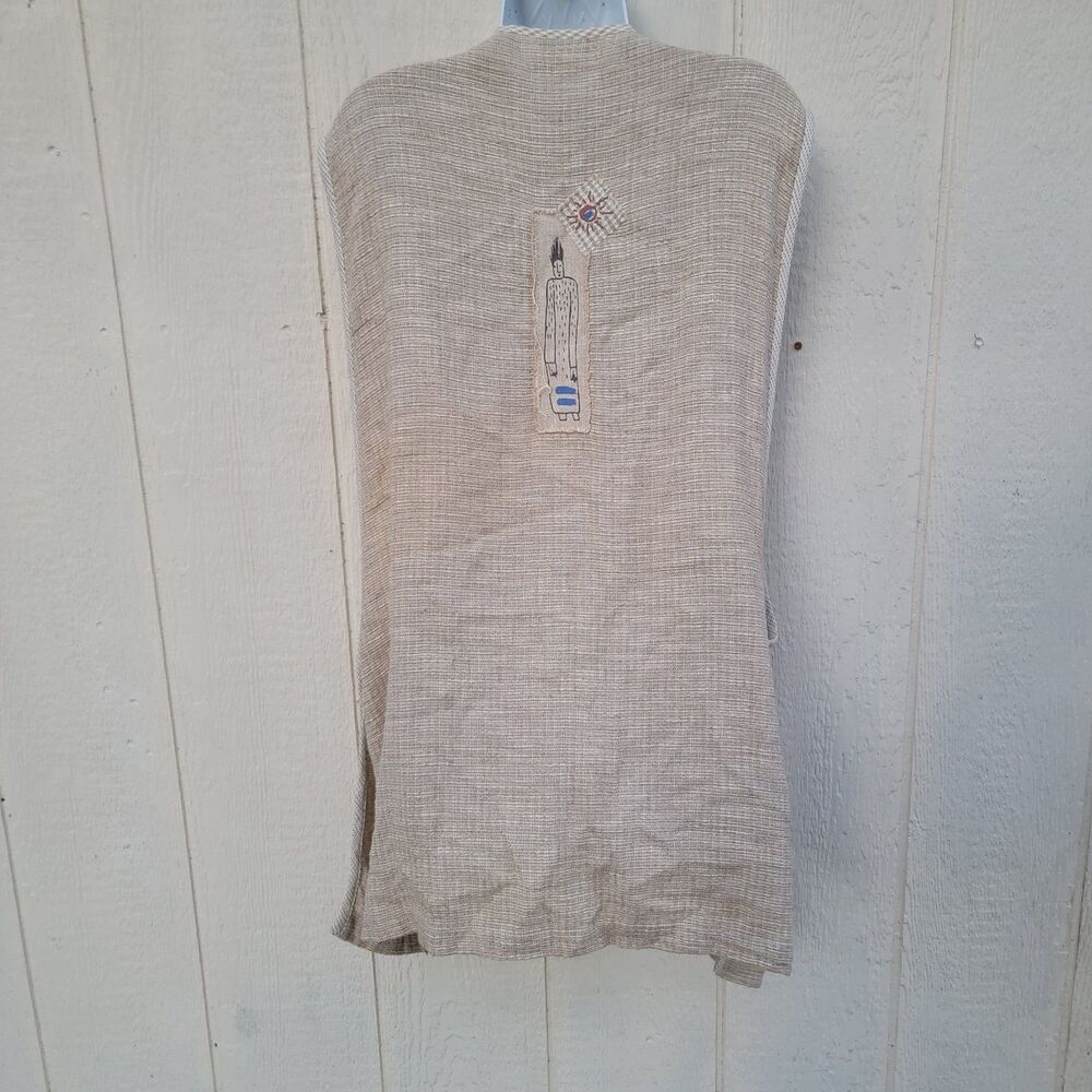 Linen blend long line embroidered vest wmns Sz L Artsy Lagenlook Art To Wear - Picture 5 of 8
